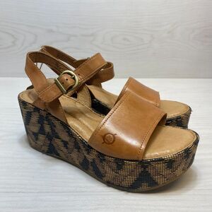Born Dorrah British Platform Wedge Sandals Women's Size 6M Brown Leather Preppy